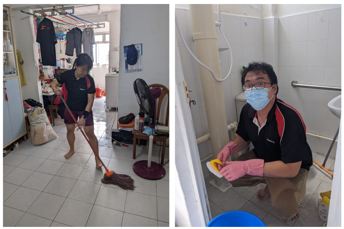 employees cleaning the floor